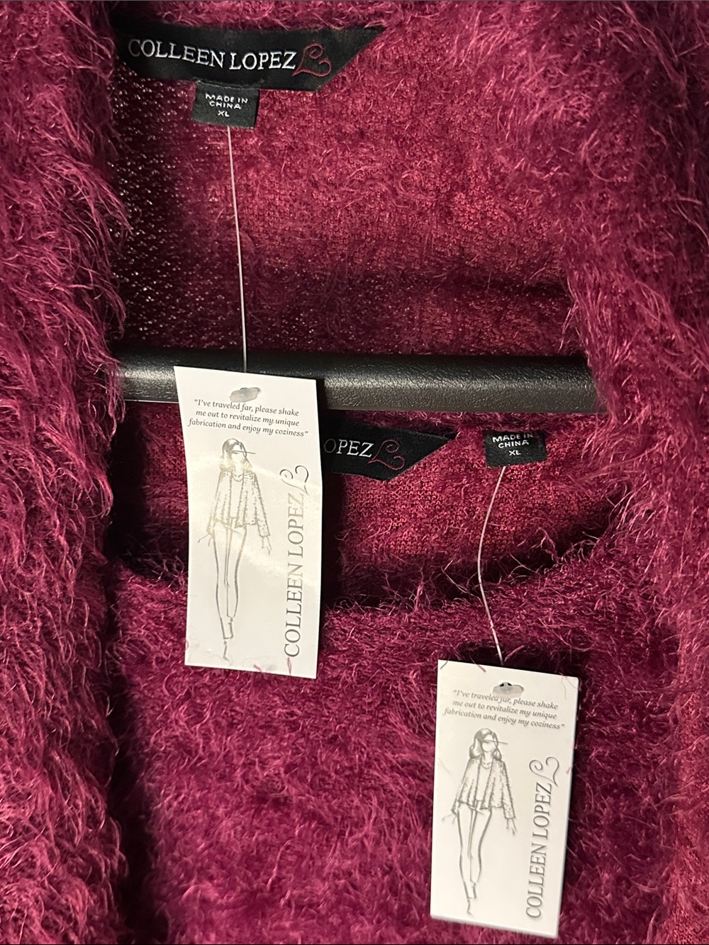 Colleen Lopez Fuzzy Open-Front Cardigan in Wine - Picture 4 of 4